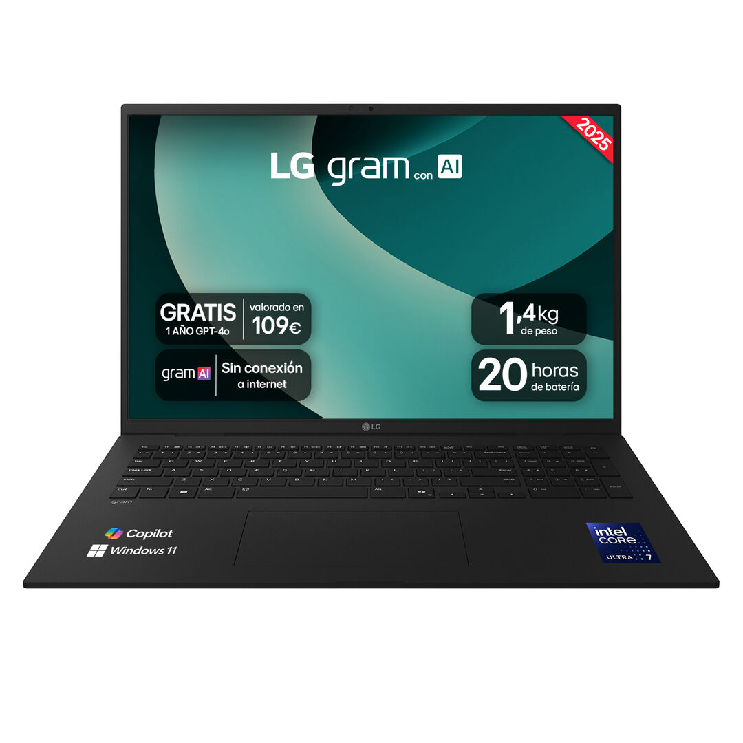 Port&aacute;til 17" LG gram - 17Z90T, Windows 11, Intel&reg; Core&trade; Arrow Lake, 32 GB RAM, 2 TB SSD, Panel IPS WQXGA (2560x1600), Ligero 1,3 kg, 20 horas de bater&iacute;a, Negro