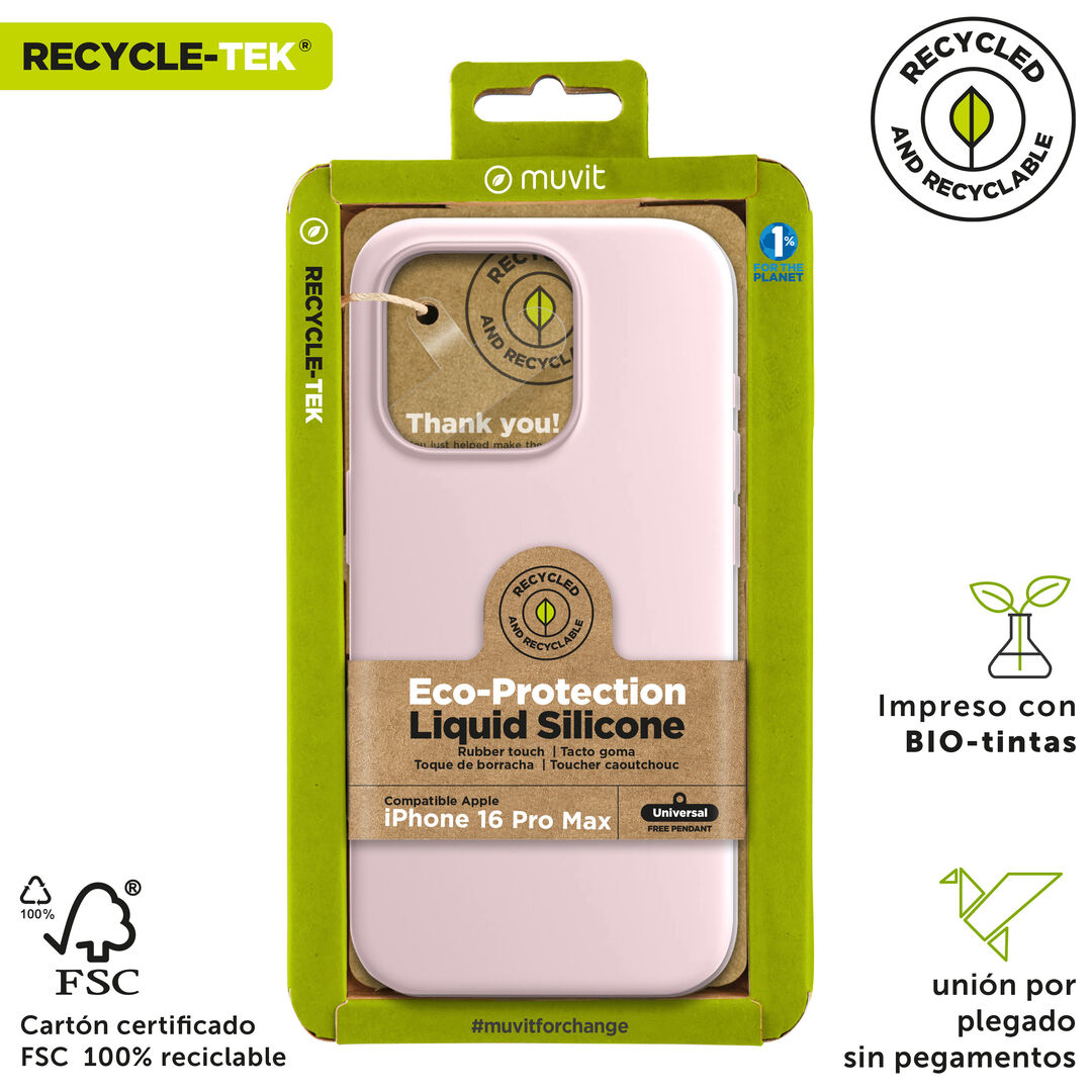 Nuestra funda liquid de muvit for change, fabricada en silicona reciclada certificada, aporta un tacto extra suave con un acabado interior en microfibra. A&ntilde;ade un toque de color a tu iPhone 

La protecci&oacute;n del medio ambiente es, hoy en d&iacute;a, una preocupaci&oacute;n en todo momento, con las fundas recycletek de muvit for change, proponemos una gama de fundas reciclables, fabricadas con materiales reciclados con certificado GRS. Una manera responsable de proteger nuestro smartphone.&nbsp;