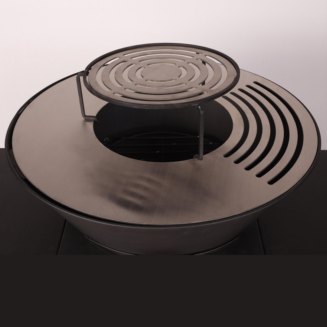 Barbacoa negra con soporte plancha y grill EFP57B