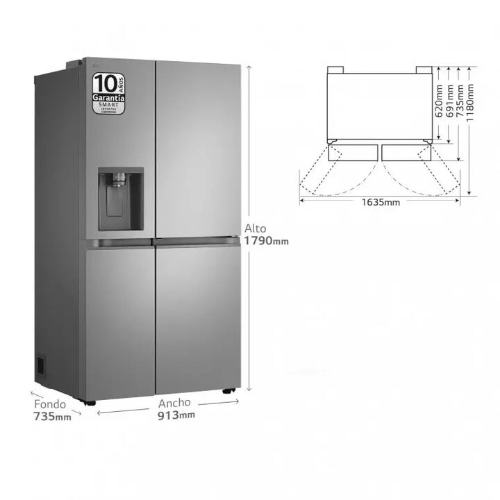 Frigor&iacute;fico Side by Side 641 L, inox antihuellas, con DoorCooling+, LINEARCooling y dispensador de agua y hielo.