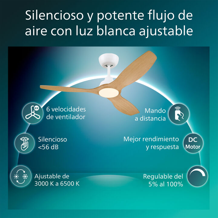 Ventilador de Techo Olas 52&Prime; DC Blanco Madera