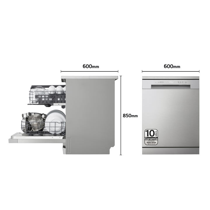 Lavavajillas Inox 14 servicios con QuadWash, motor Direct Drive y Wi-Fi ThinQ.