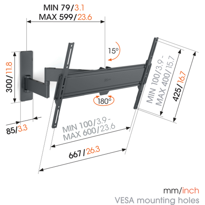 Soporte TV con Brazo- Vogel&acute;s TVM 1643, de 32" a 77", Vesa de 100X100 a 600x400 negro