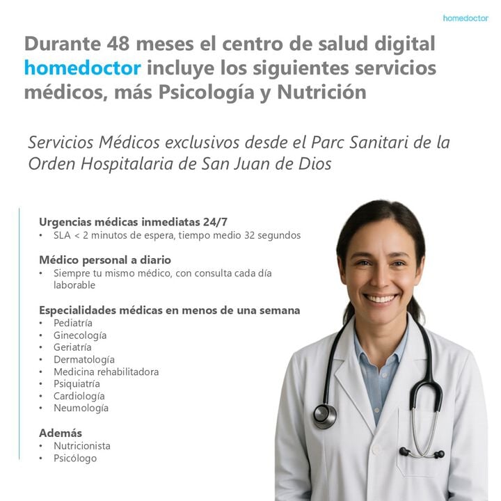 CareBox3 con servicio premium de telemedicina avanzada incluido durante 48 meses para la unidad familiar.

El dispositivo CareBox 3 de homedoctor convierte tu hogar en un centro de salud digital, con los dispositivos m&eacute;dicos necesarios para realizar un examen f&iacute;sico de salud completo y sin salir de casa. Adem&aacute;s, con la compra de CareBox3, t&uacute; y tu familia (hasta 6 miembros de una misma unidad familiar) disfrutar&eacute;is durante 48 meses de telemedicina avanzada,  disponibles 24 horas al d&iacute;a, 7 d&iacute;as a la semana, con la calidad y garant&iacute;a de los servicios m&eacute;dicos del Parque Sanitario de San Juan de Dios.