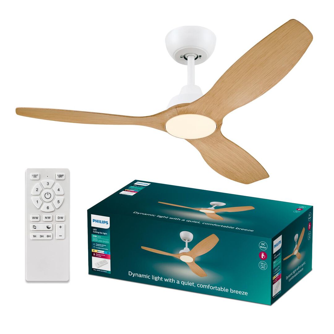 Ventilador de Techo Olas 52"  DC Blanco & Madera