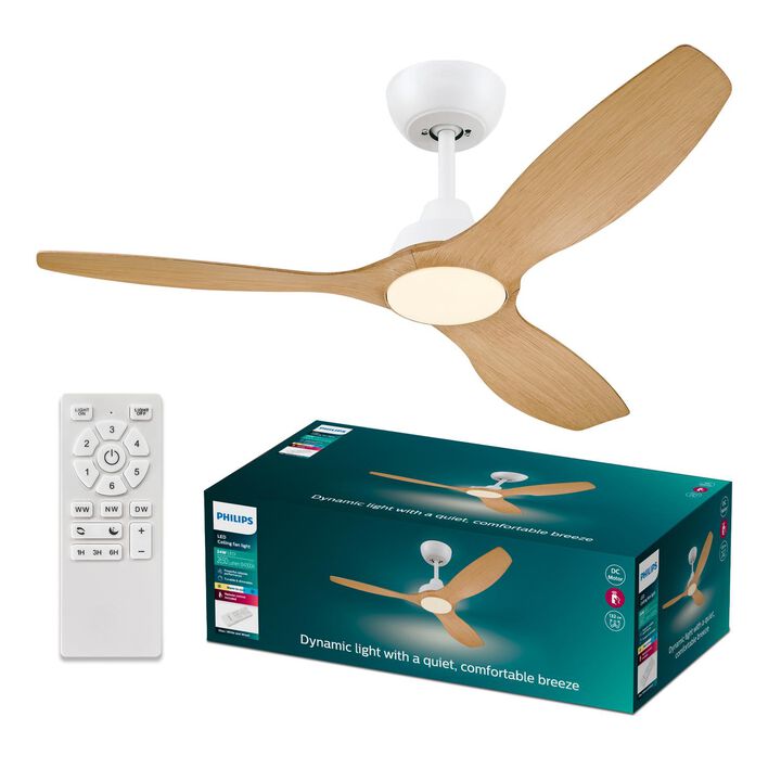 Ventilador de techo modelo Olas 52″ Blanco / Madera (2025) 

La lámpara ventilador de techo Philips LED combina luz blanca regulable personalizable con la comodidad de un ventilador de techo de aspas anchas para un flujo de aire abundante. Crea fácilmente el ambiente perfecto en cualquier espacio con los ajustes de luz SceneSwitch y el mando a distancia

Adecuado para habitaciones hasta 25 m².