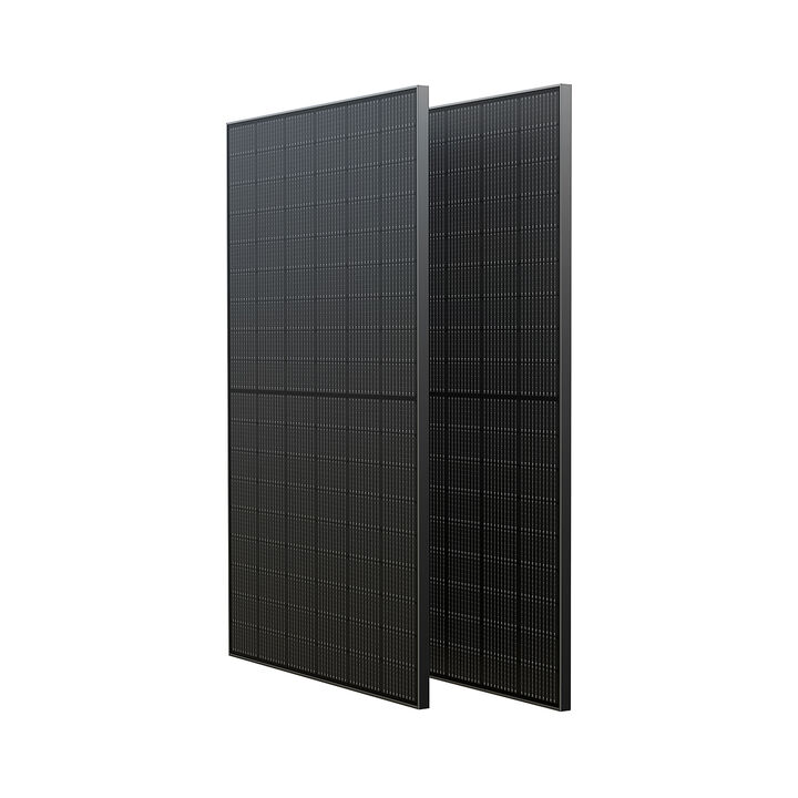Pack de Ecoflow compuesto por un panel solar doble, un soporte para los paneles solares y la estaci&oacute;n de energ&iacute;a de 800W.