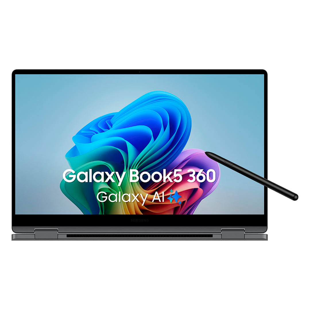 Samsung Galaxy Book5 360 Intel Core Ultra 7 256V H&iacute;brido (2-en-1) 39,6 cm (15.6") Pantalla t&aacute;ctil Full HD 16 GB LPDDR5x-SDRAM 512 GB SSD Wi-Fi 7 (802.11be) Windows 11 Pro Gris: Un potente procesador que impulsa el PC con IA de nueva generaci&oacute;n. Experimenta un nuevo nivel de rendimiento de IA transformadora con el procesador ultrarr&aacute;pido Intel&reg; Core&trade; Ultra (Serie 2), gr&aacute;ficas mejoradas y una NPU avanzada capaz de ejecutar hasta 47 TOPS. Aprovecha toda esa potencia para arrasar con grandes cargas de trabajo, renderizar modelos 3D complejos y completar f&aacute;cilmente tareas intensivas de inteligencia artificial a una velocidad incre&iacute;ble. Energ&iacute;a para todo el d&iacute;a1~5. Carga una vez y mantente productivo todo el d&iacute;a con la bater&iacute;a de larga duraci&oacute;n del Galaxy Book5 360, que proporciona hasta 31 horas de reproducci&oacute;n de v&iacute;deo. Sintonizados con Dolby Atmos, los altavoces de Galaxy Book5 360 llenan tu espacio con un sonido rico y envolvente. Galaxy Book5 360 est&aacute; equipado con una amplia gama de puertos. Conecta dispositivos esenciales a tu estaci&oacute;n de trabajo con facilidad usando los dos puertos Thunderbolt 4 integrados, HDMI, USB-A, ranura para tarjetas microSD y auriculares/micr&oacute;fono. Con&eacute;ctate, y qu&eacute;date conectado: Wi-Fi 7 es hasta 4,8 veces m&aacute;s r&aacute;pido que Wi-Fi 6, lo que te permite conectarte de forma fiable a una velocidad de v&eacute;rtigo. Ent&eacute;rate de todo en las videoconferencias con Live Captions. La IA detecta autom&aacute;ticamente el habla en reuniones y secuencias de v&iacute;deo y la convierte en subt&iacute;tulos en ingl&eacute;s en tiempo real, lo que te ayuda a mantenerte informado. Desde presentaciones detalladas hasta contenidos vibrantes, todo se ve de maravilla en la pantalla Super AMOLED de 15,6".  Compartir fotos y archivos pesados entre dispositivos Samsung Galaxy es f&aacute;cil con Quick Share. Conecta dispositivos con emparejamiento inal&aacute;mbrico para transferencias instant&aacute;neas, incluso si se trata de algo sensible: el uso compartido privado cifra tus datos con la tecnolog&iacute;a blockchain. Con Multi Control, podr&aacute;s realizar varias tareas a la vez en los dispositivos Samsung utilizando el teclado de tu PC con un rat&oacute;n. Navega por los men&uacute;s, accede a archivos y datos, copia y pega contenido f&aacute;cilmente entre tu port&aacute;til y tu smartphone, Galaxy Tab, Samsung TV o monitor Smart. Accede a tu mundo m&oacute;vil desde el PC