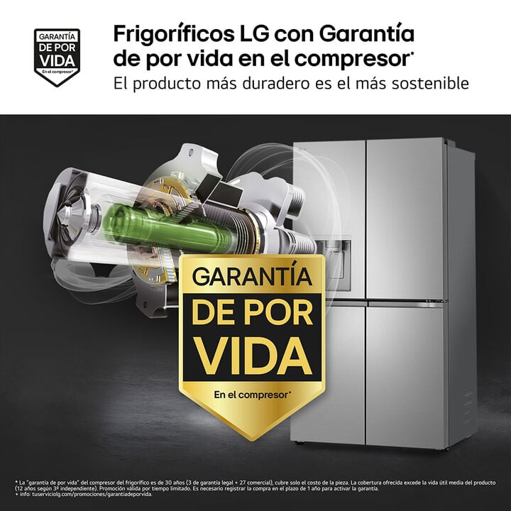 Frigor&iacute;fico americano de 4 puertas con 646 litros, InstaView, DoorCooling+, LinearCooling, UVnano y dispensador de agua y hielo con dep&oacute;sito interno. Clase energ&eacute;tica E y dise&ntilde;o inox antihuellas.