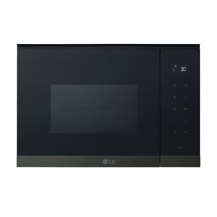 Microondas integrable de 25 litros con grill, 900 W, interior EasyClean, panel t&aacute;ctil y 8 men&uacute;s autom&aacute;ticos. Dise&ntilde;o en cristal negro y acero negro.
