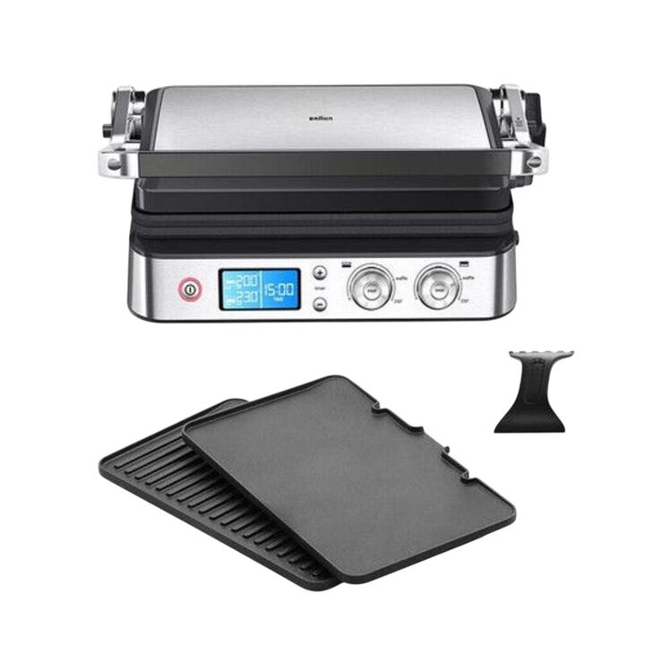 Grill Braun de 2000W con placas desmontables, superficie antiadherente, bandeja recoge-grasa y mango fr&iacute;o; ideal para cocinar para hasta 8 personas.