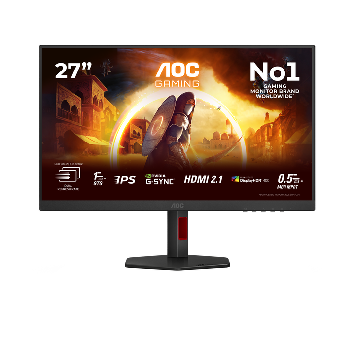 AOC U27G4R Monitor 27" UHD, 160Hz, Fast IPS, 1ms GtG, DisplayHDR 400, Adaptive Sync, Altura ajustable (3840x2160, 2x HDMI 2.1, 1x DP 1.4), Negro