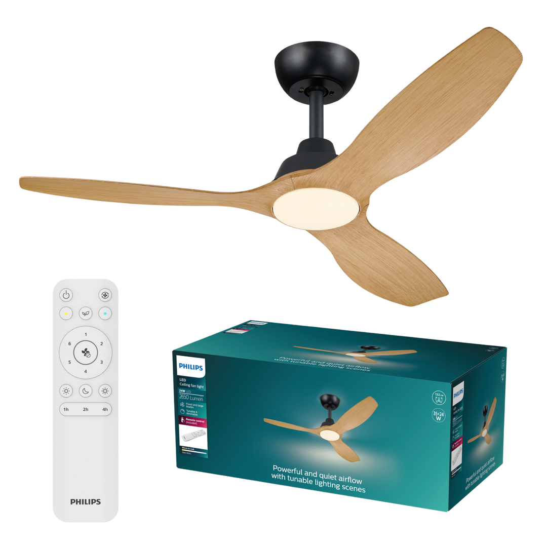 Ventilador de Techo Olas 52&Prime; DC Negro Madera