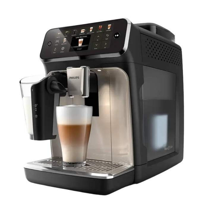 La forma m&aacute;s f&aacute;cil de disfrutar de caf&eacute; caliente y helado con LatteGo, el sistema de leche m&aacute;s r&aacute;pido de limpiar*
Elige entre las 20 deliciosas recetas de caf&eacute; con la LatteGo 5500. Desde cremosos lattes hasta refrescantes caf&eacute;s helados, cada bebida se preparar a la temperatura ideal con el aroma y la cremosidad perfectos. LatteGo te ayuda a crear una espuma sedosa y facilita la limpieza.