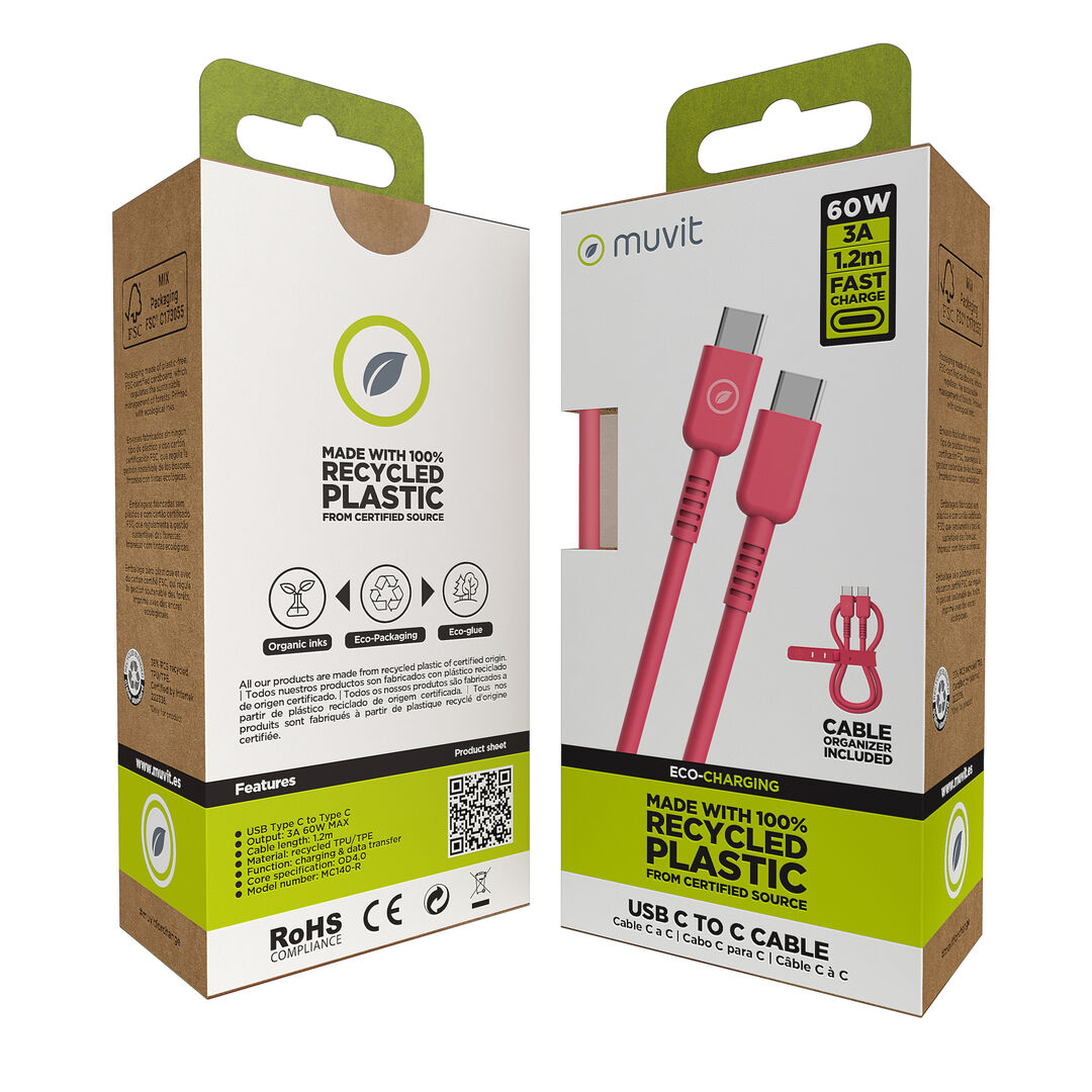 Cable Tipo C a Tipo C 60W 1.2 magenta