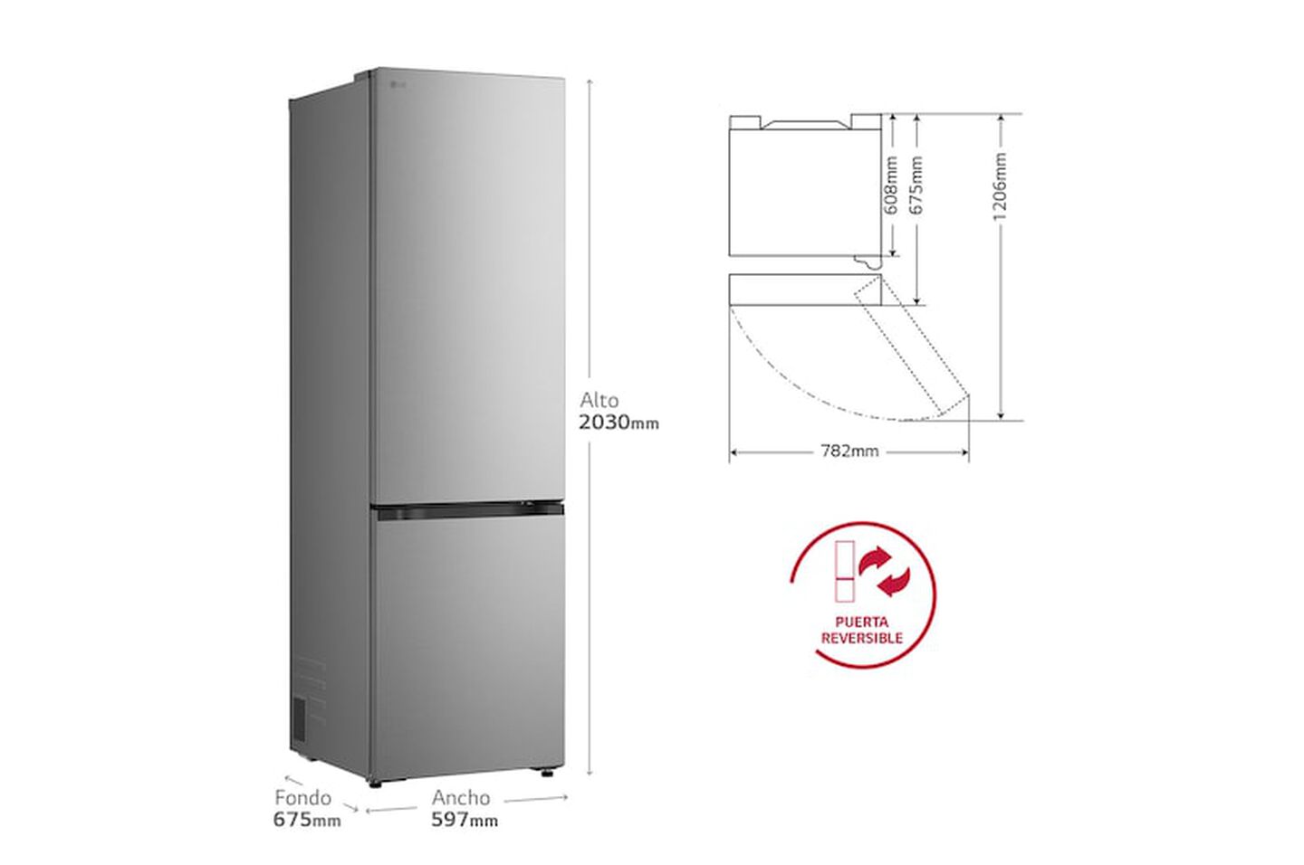 Frigorífico Combi LG GBBS524CPY, 375L, No Frost, DoorCooling+, Inox antihuellas, Clase C