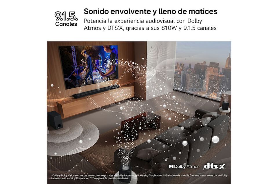 Barra de sonido de gama alta con 810W de potencia total y configuraci&oacute;n 9.1.5 canales