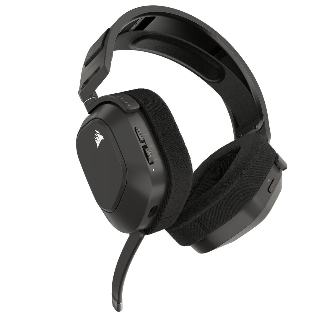 Forje su legado con los auriculares para juegos multiplataforma CORSAIR HS80 MAX. Disfrute de audio real a trav&eacute;s de conexi&oacute;n inal&aacute;mbrica de alta fidelidad de 2,4 GHz y Bluetooth, con Dolby Atmos inmersivo y un micr&oacute;fono omnidireccional de alto rendimiento.