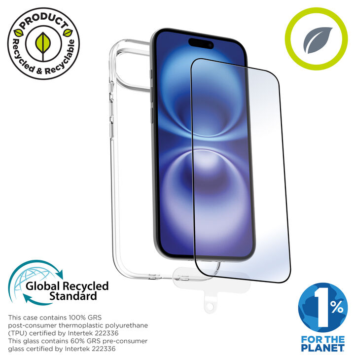 La protección del medio ambiente es, hoy en día, una preocupación en todo momento. Con el PACK funda recycletek +protector eco responsable de muvit for change, proponemos una manera responsable de proteger nuestro smartphone. Porque contribuir en la lucha contra la contaminación y proteger nuestro eco sistema, debe formar parte de nuestros gestos cotidianos.

El PACK incluye la funda Recycletek 100% reciclable y 100% fabricada con materiales reciclados de fundas usadas y vieja. Nuestro protector de pantalla eco responsable, aporta protección extra a la pantalla de tu Smartphone sin perder la sensibilidad al tacto. De alta resistencia a impactos y arañazos con una dureza de 9H (máxima escala). Ambos productos están fabricados con plástico reciclado de origen certificado.

En muvit for change nos comprometemos a donar el 1% de los ingresos para el planeta*.