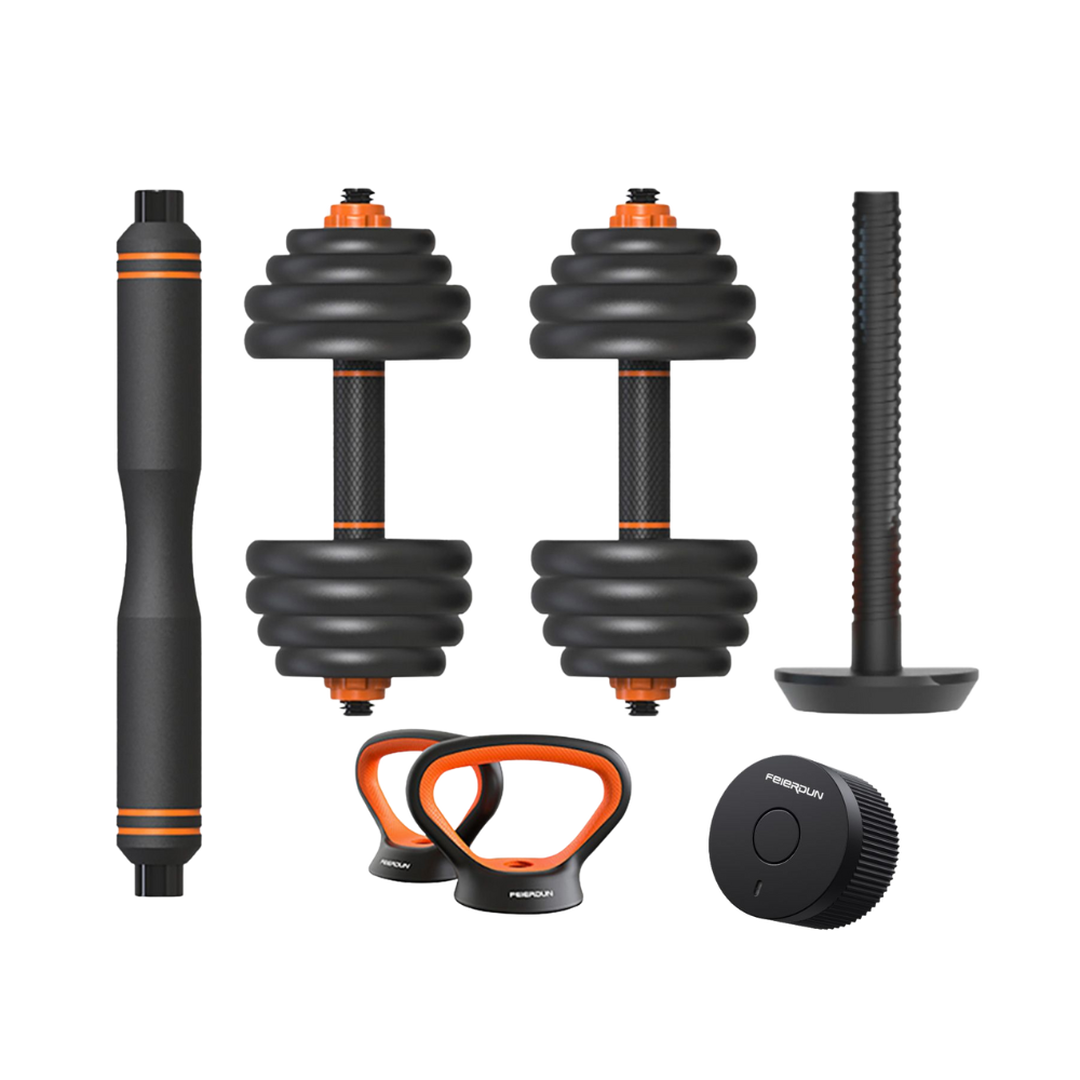 Smart kit 40kg mancuernas+barra+pesa rusa+sensor