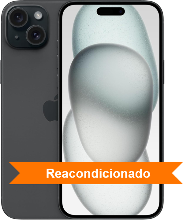 iPhone 15 Plus reacondicionado Premium A+ de 256 GB, acabado negro.