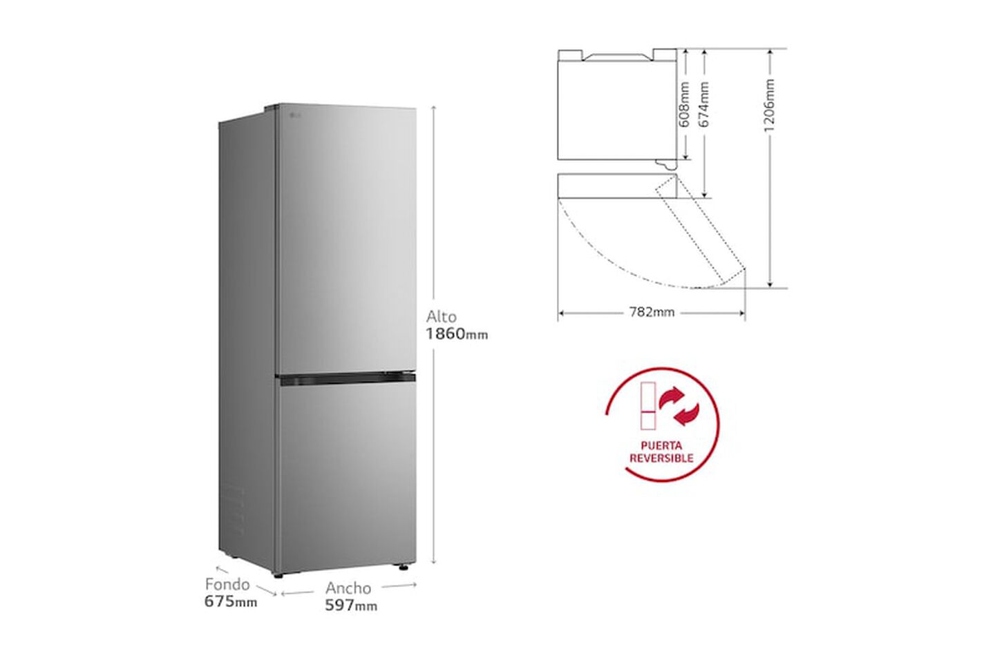 Frigor&iacute;fico Combi LG GBBSJ10DPY, 333L, No Frost, DoorCooling+, Inox antihuellas, Clase D