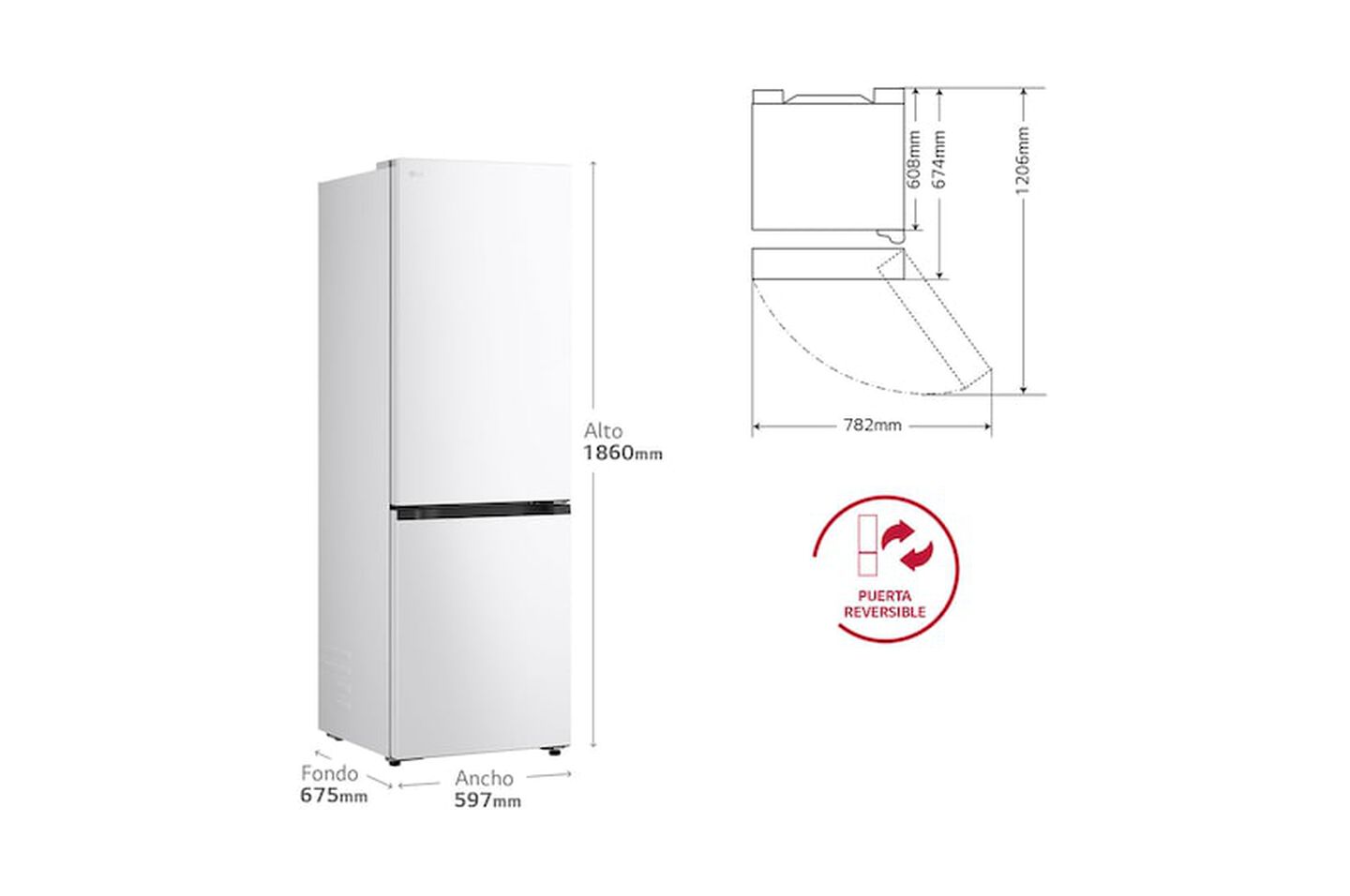 Frigor&iacute;fico Combi LG GBBSJ10ESW, 333L, No Frost, DoorCooling+, Blanco, Clase E