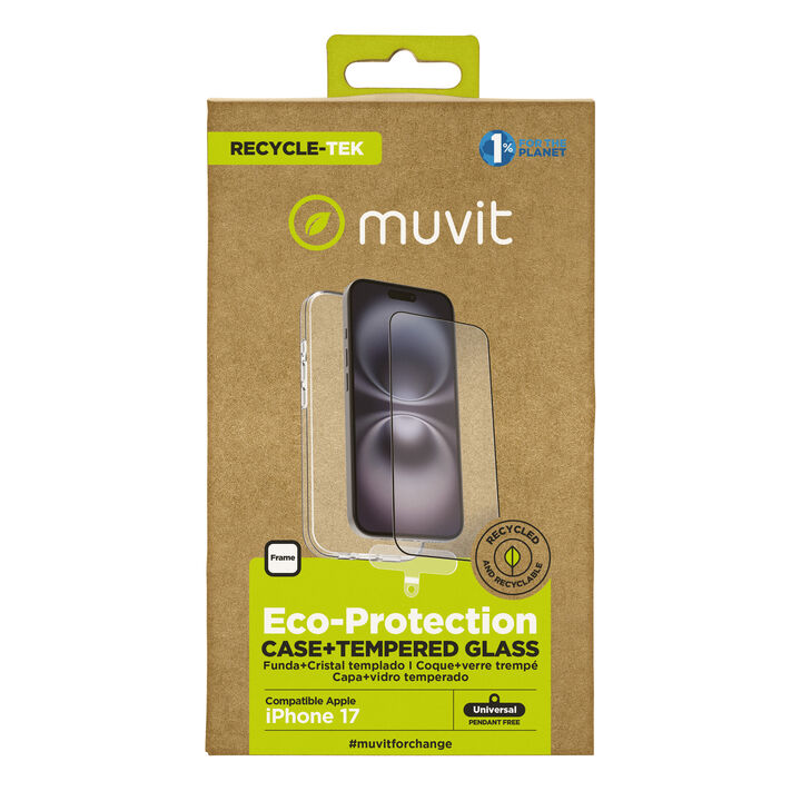 La protección del medio ambiente es, hoy en día, una preocupación en todo momento. Con el PACK funda recycletek +protector eco responsable de muvit for change, proponemos una manera responsable de proteger nuestro smartphone. Porque contribuir en la lucha contra la contaminación y proteger nuestro eco sistema, debe formar parte de nuestros gestos cotidianos.

El PACK incluye la funda Recycletek 100% reciclable y 100% fabricada con materiales reciclados de fundas usadas y vieja. Nuestro protector de pantalla eco responsable, aporta protección extra a la pantalla de tu Smartphone sin perder la sensibilidad al tacto. De alta resistencia a impactos y arañazos con una dureza de 9H (máxima escala). Ambos productos están fabricados con plástico reciclado de origen certificado.

En muvit for change nos comprometemos a donar el 1% de los ingresos para el planeta*.