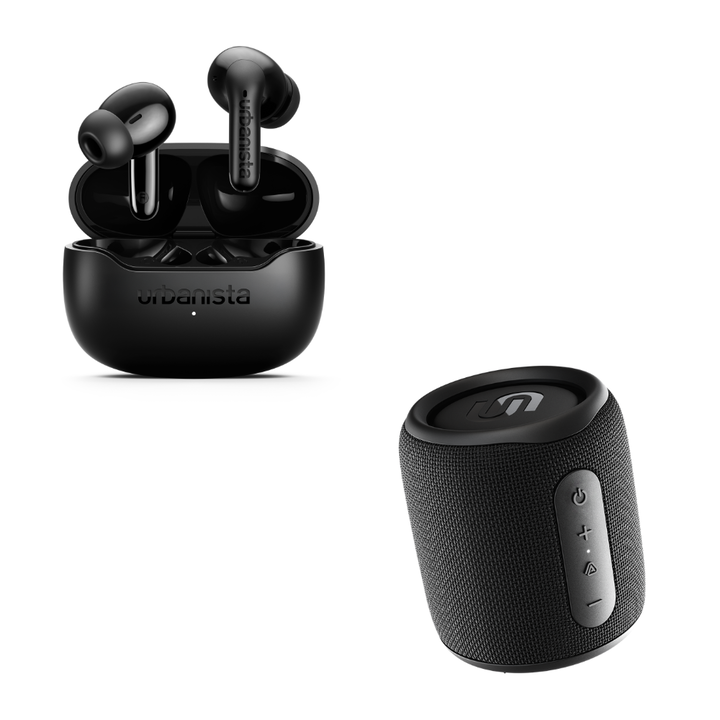 <p> Auriculares True Wireless con ANC Palermo Negro + Altavoz Biarritz color Negro</p>