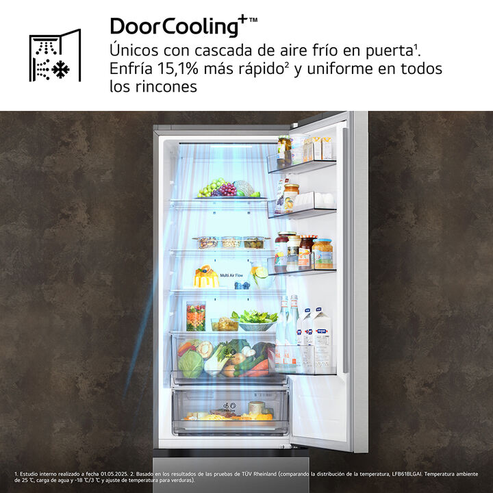 Frigor&iacute;fico Combi LG GBBSJ20EPY, 341L, No Frost, DoorCooling+, Inox antihuellas, Clase E