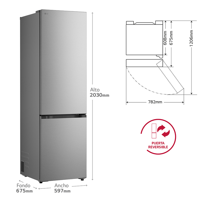 Frigor&iacute;fico Combi LG GBBS524CPY, 375L, No Frost, DoorCooling+, Inox antihuellas, Clase C