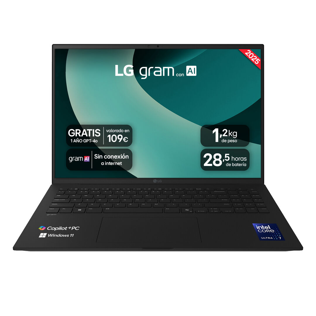 Port&aacute;til 16" LG gram - 16Z90TL, Windows 11, Intel&reg; Core&trade; Lunar Lake, 16 GB RAM, 1 TB SSD, Panel IPS WQXGA (2560x1600), Ligero 1,2kg, 28,5 h, Negro