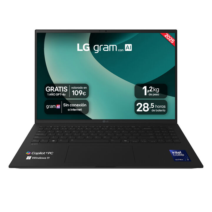 Port&aacute;til 16" LG gram - 16Z90TL, Windows 11, Intel&reg; Core&trade; Lunar Lake, 16 GB RAM, 1 TB SSD, Panel IPS WQXGA (2560x1600), Ligero 1,2kg, 28,5 h, Negro