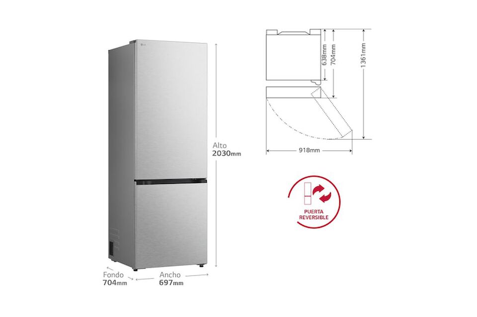 Frigorífico Combi LG GBBW726CMB, 465L, No Frost, DoorCooling+, Linear Cooling, Negro mate, Clase C