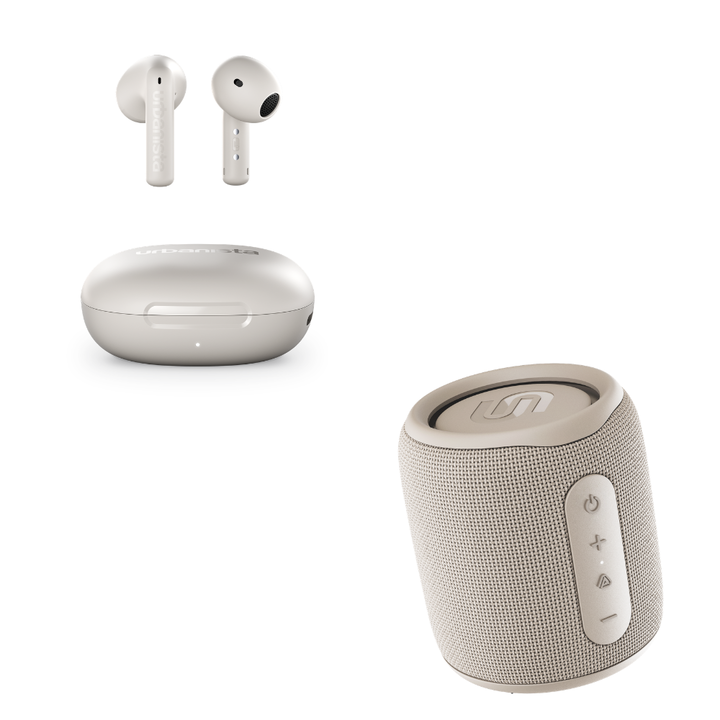 <p>Altavoz Biarritz color Arena + Auriculares True Wireless con cancelaci&oacute;n de ruido adaptativa Santa M&oacute;nica Blancos</p>