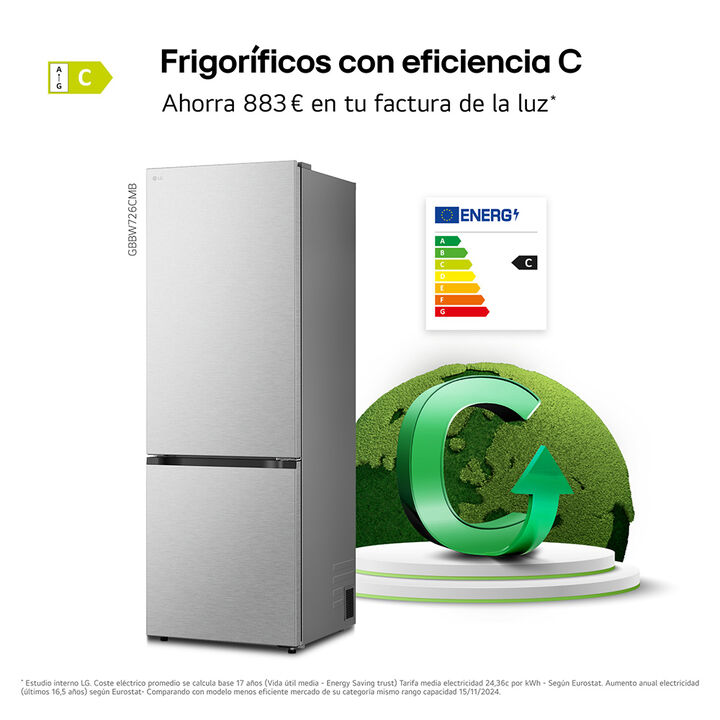 Frigor&iacute;fico Combi LG GBBW726CMB, 465L, No Frost, DoorCooling+, Linear Cooling, Negro mate, Clase C