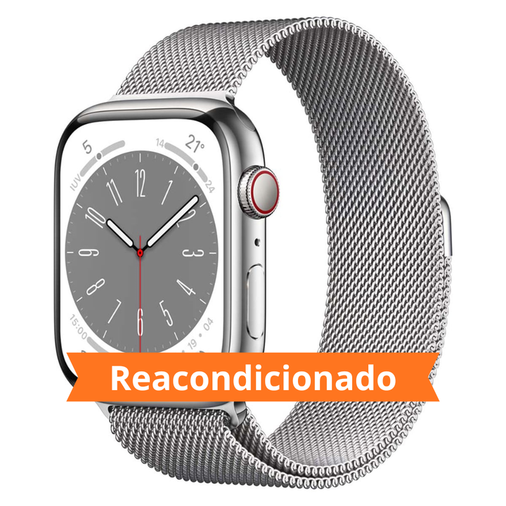 <h2>⭐ Apple Watch Series 8 45 mm GPS + Cellular Acero Inoxidable Plata con Correa Milanese Loop</h2>

<p>El Apple Watch Series 8 GPS + Cellular de 45 mm en acero inoxidable plata con correa Milanese Loop combina elegancia, tecnolog&iacute;a y conectividad avanzada en un dise&ntilde;o premium. Su acabado en acero inoxidable aporta un aspecto sofisticado y una mayor resistencia, mientras que la exclusiva correa Milanese Loop ofrece comodidad y un ajuste preciso para cualquier ocasi&oacute;n.</p>

<ul>
<li>⌚ Modelo: Apple Watch Series 8.</li>
<li>📶 Conectividad GPS + Cellular para realizar llamadas, recibir mensajes y utilizar funciones compatibles sin necesidad de tener el iPhone cerca.</li>
<li>📏 Tama&ntilde;o de caja: 45 mm.</li>
<li>🛡️ Caja fabricada en acero inoxidable color plata con un acabado elegante y resistente.</li>
<li>✨ Correa Milanese Loop de acero inoxidable con cierre magn&eacute;tico ajustable para una comodidad excepcional y un estilo premium.</li>
<li>🖥️ Pantalla de gran tama&ntilde;o con excelente visibilidad, alta luminosidad y una visualizaci&oacute;n n&iacute;tida de la informaci&oacute;n.</li>
<li>📡 Sensores avanzados para el seguimiento de actividad f&iacute;sica, bienestar y m&eacute;tricas de salud.</li>
<li>🏃 Ideal para monitorizar entrenamientos, actividad diaria y objetivos deportivos.</li>
<li>📲 Integraci&oacute;n total con el ecosistema Apple para gestionar notificaciones, aplicaciones, llamadas y mensajes desde la mu&ntilde;eca.</li>
<li>🎙️ Compatible con funciones de voz para controlar m&uacute;ltiples acciones de forma r&aacute;pida y c&oacute;moda.</li>
<li>🔋 Bater&iacute;a optimizada para acompa&ntilde;arte durante toda la jornada.</li>
<li>🌦️ Dise&ntilde;ado para soportar el uso diario y acompa&ntilde;arte tanto en actividades cotidianas como deportivas.</li>
<li>🔒 Funciones de seguridad avanzadas para una mayor tranquilidad en situaciones de emergencia.</li>
<li>🔊 Gesti&oacute;n de m&uacute;sica, llamadas, aplicaciones y notificaciones directamente desde el reloj.</li>
</ul>

<p>✅ Mantente conectado, controla tu actividad diaria y disfruta de una experiencia premium gracias a la combinaci&oacute;n de conectividad m&oacute;vil, materiales de alta calidad y funciones inteligentes avanzadas.</p>

<p>⭐ El Apple Watch Series 8 GPS + Cellular 45 mm en acero inoxidable plata con correa Milanese Loop destaca por su dise&ntilde;o exclusivo, su elegante construcci&oacute;n met&aacute;lica y la libertad que ofrece su conectividad celular para mantenerte conectado en cualquier momento.</p>