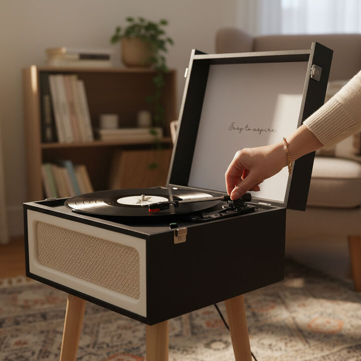 Tocadiscos con conexi&oacute;n Bluetooth y radio FM.