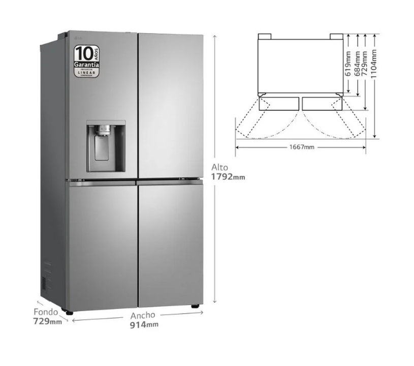 Dise&ntilde;o Premium y elegante, perfectamente integrado en el dise&ntilde;o de tu cocina. Puerta plana que completa el dise&ntilde;o minimalista y Premium de este frigor&iacute;fico LG GML960PYBE.