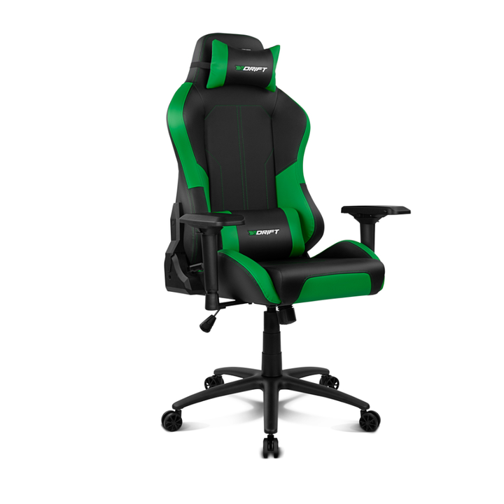 <p>Silla gaming - Drift DR250, Reposabrazos 4D, Coj&iacute;n cervical y lumbar, Reclinable, Giratorio, Verde.</p>
<p>Si quieres rendir al m&aacute;ximo en tus partidas necesitar&aacute;s estar lo m&aacute;s c&oacute;modo posible. Con la silla gaming Drift DR250 de color negro y verde lograr&aacute;s el mayor confort para afrontar tus desaf&iacute;os virtuales m&aacute;s exigentes.Adapta la silla a tus necesidades gracias a sus m&uacute;ltiples piezas ajustables. Podr&aacute;s tocar la altura, anchura, la posici&oacute;n y la rotaci&oacute;n del reposabrazos. El asiento es basculante y giratorio, para que se adapte mejor a tu centro de gravedad. La altura de la silla tambi&eacute;n es regulable gracias a su pist&oacute;n de gas de clase 4. Y adem&aacute;s, el respaldo es reclinable hasta los 135 grados.</p>