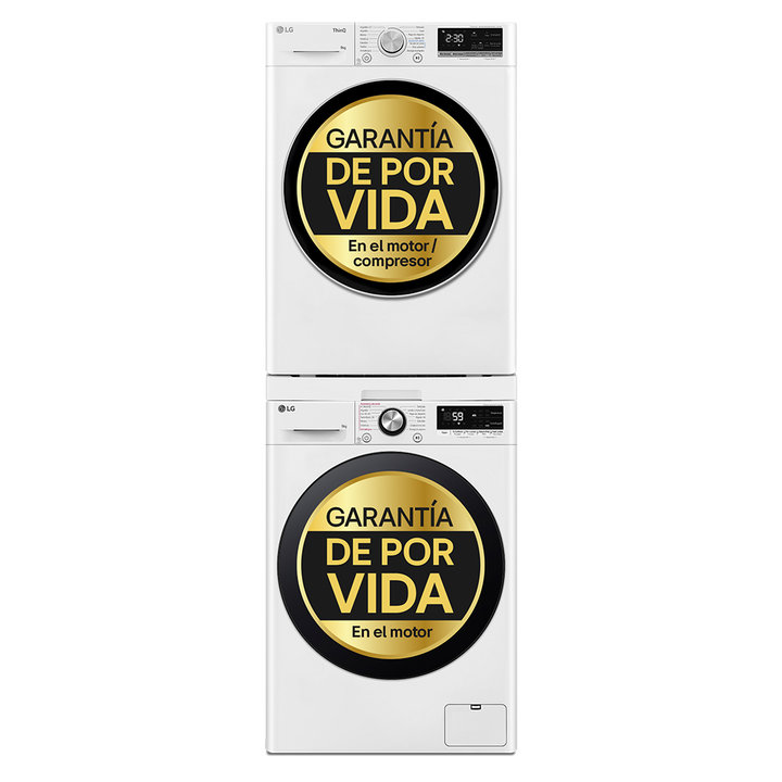 Torre LG 9 kg blanca con AI DD&trade;, bomba de calor