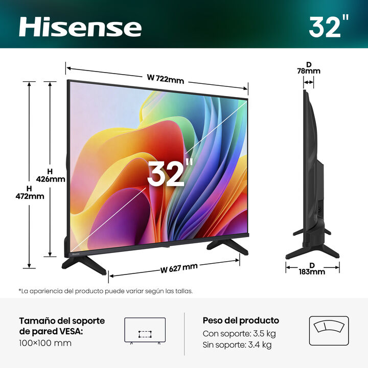 TV HD Hisense 32A4S con Smart TV