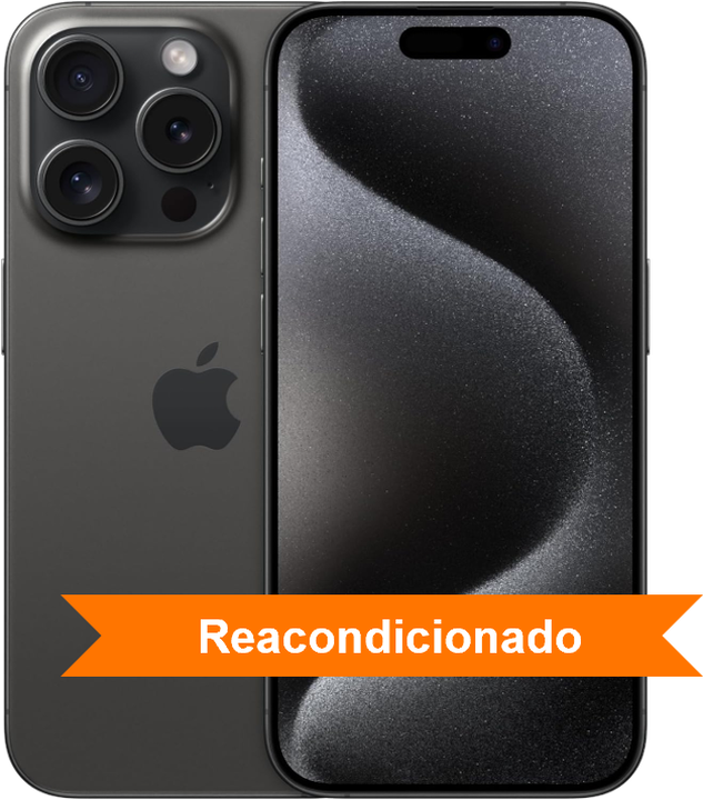 iPhone 15 Pro reacondicionado Premium A+ de 512 GB, acabado titanio negro.