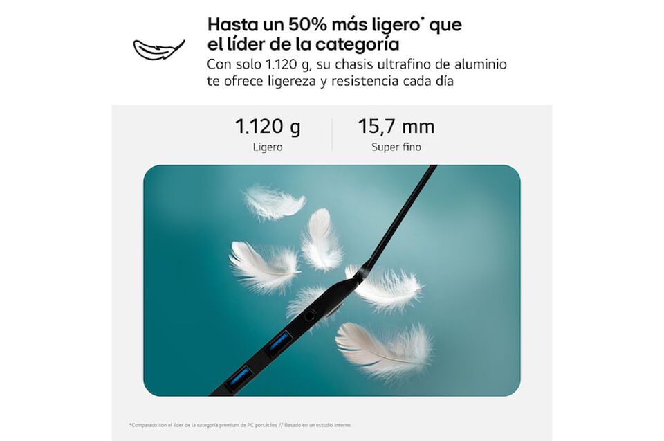 Port&aacute;til 14" LG gram - 14Z90T, Windows 11, Intel&reg; Core&trade; Arrow Lake, 32 GB RAM, 1 TB SSD, Panel IPS WUXGA (1920x1200), Ligero 1,1 kg, 30 h, Negro