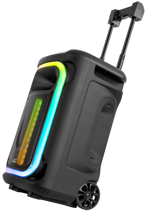<h1 class="titulo-producto">
  Altavoz Bluetooth Aut&oacute;nomo Activo 12"/30cm 800W con TWS, Efectos Luminosos, Micro y Trolley
</h1>
<div class="producto">
  <p>
    Este altavoz m&oacute;vil, equipado con ruedas y un trolley, est&aacute; alimentado por una bater&iacute;a integrada recargable y cuenta con un juego de iluminaci&oacute;n en el frontal, para crear un ambiente festivo d&oacute;nde sea preciso.
  </p>

  <h3>Caracter&iacute;sticas</h3>
  <ul>
    <li>Fuentes de entrada: Bluetooth, USB, microSD, AUX, 1 entrada de Guitarra y 2 entradas de Micro</li>
    <li>Efectos Eco y Delay</li>
    <li>Prioridad Micro: El volumen de la m&uacute;sica disminuye cu&aacute;ndo se habla por el micro</li>
    <li>Ajuste de graves y agudos</li>
    <li>Refuerzo de graves graduable</li>
    <li>Funci&oacute;n TWS que permite conectar mediante Bluetooth dos unidades para obtener un verdadero sonido est&eacute;reo inal&aacute;mbrico</li>
    <li>Diferentes modos y apagado de efectos luminosos</li>
    <li>Funci&oacute;n de grabaci&oacute;n en modo USB y microSD</li>
    <li>Ruedas y trolley para facilitar el transporte</li>
    <li>Incluye un micr&oacute;fono con cable y adaptador de corriente</li>
  </ul>
</div>