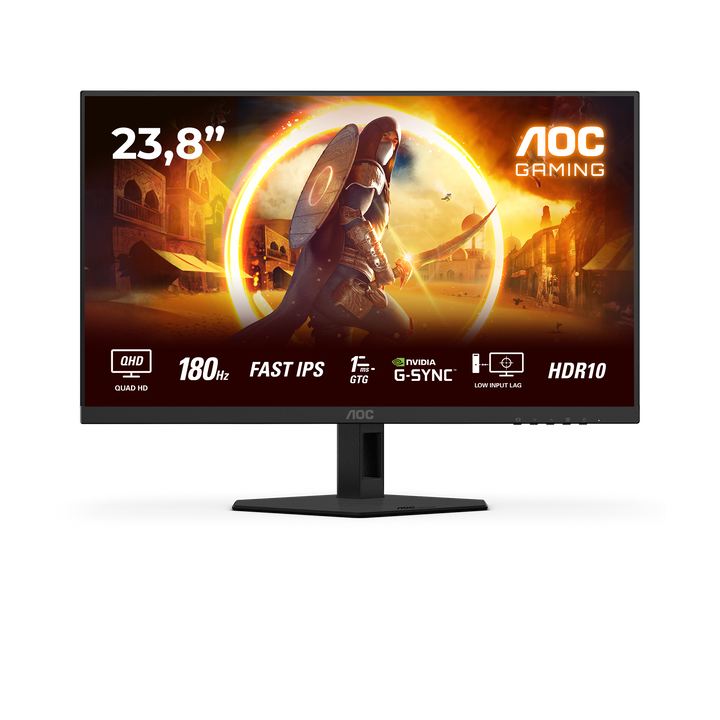 AOC Q24G4RE Monitor 24" QHD, 180Hz, Fast IPS, 1ms MPRT, HDR10, Adaptive Sync, Altura ajustable (2560x1440, 2x HDMI 2.0, 1x DP 1.4), Negro