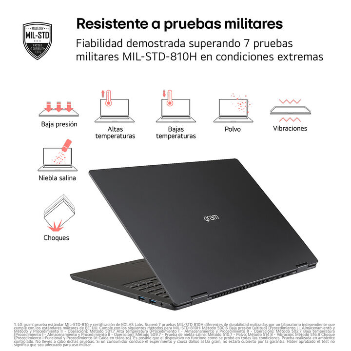 Port&aacute;til ultraligero LG gram pro de 16", procesador Intel&reg; Core&trade; Ultra7 255H, 32 GB RAM, 1 TB SSD, hasta 19 horas de autonom&iacute;a, 1.399 g de peso, color Negro, Windows 11 Home. Modelo 16T90TP-K.AD88BN