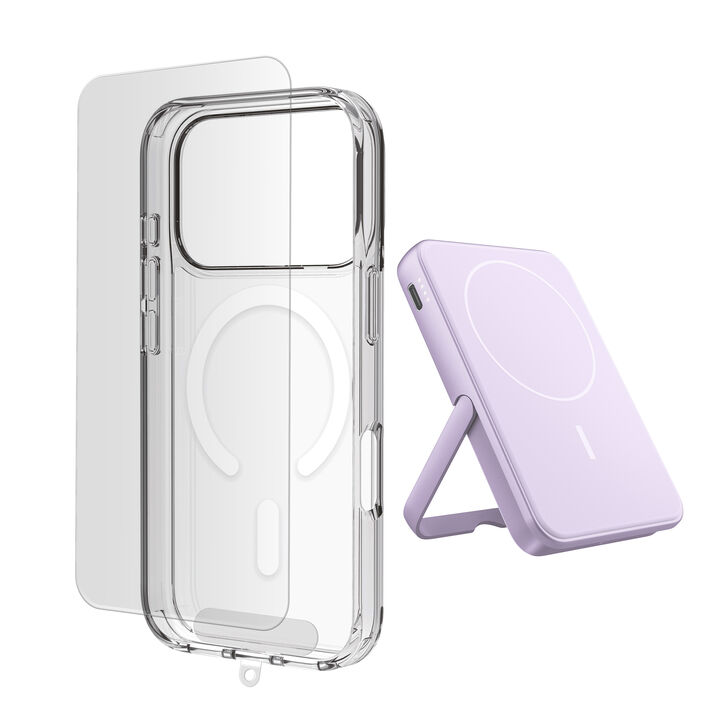 El pack perfecto para tu iPhone: funda resistente, protector de pantalla de vidrio templado y powerbank magn&eacute;tica de 5000 mAh. Protecci&oacute;n completa y energ&iacute;a siempre contigo.
