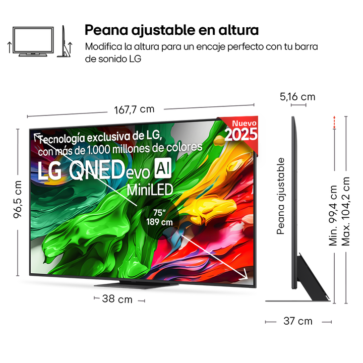 Smart TV LG QNED evo AI QNED86 75 pulgadas MiniLED 4K 2025
