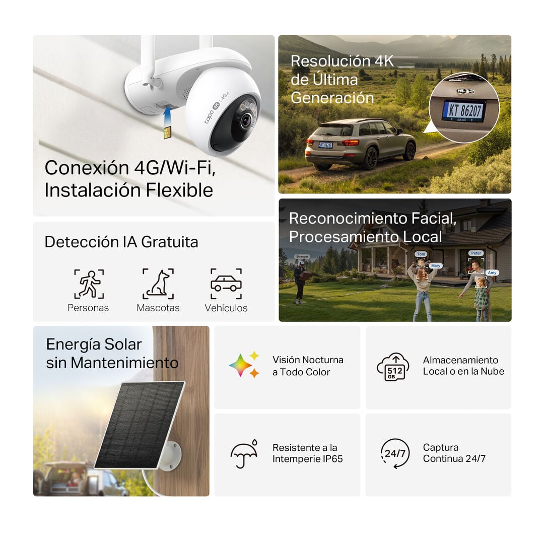 Kit de C&aacute;mara de Vigilancia Wi-Fi + 4G LTE Solar